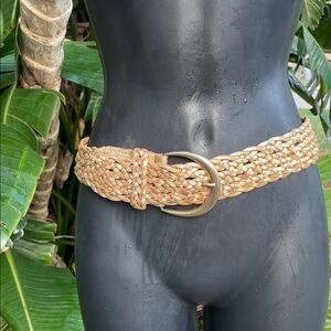 Woven gold and tan leather belt